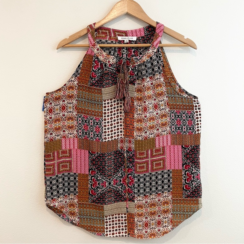 Rose + Olive | Patchwork Sleeveless Multicolor Top - image 1